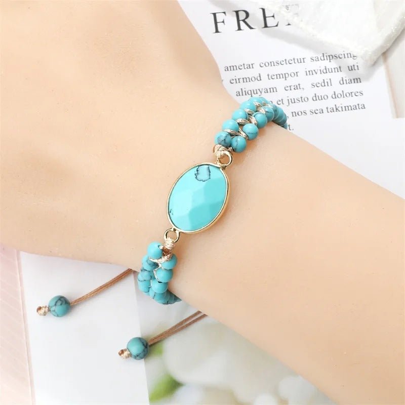Hand-woven 4MM Natural Blue Turquoise Beads Irregular Bracelet.