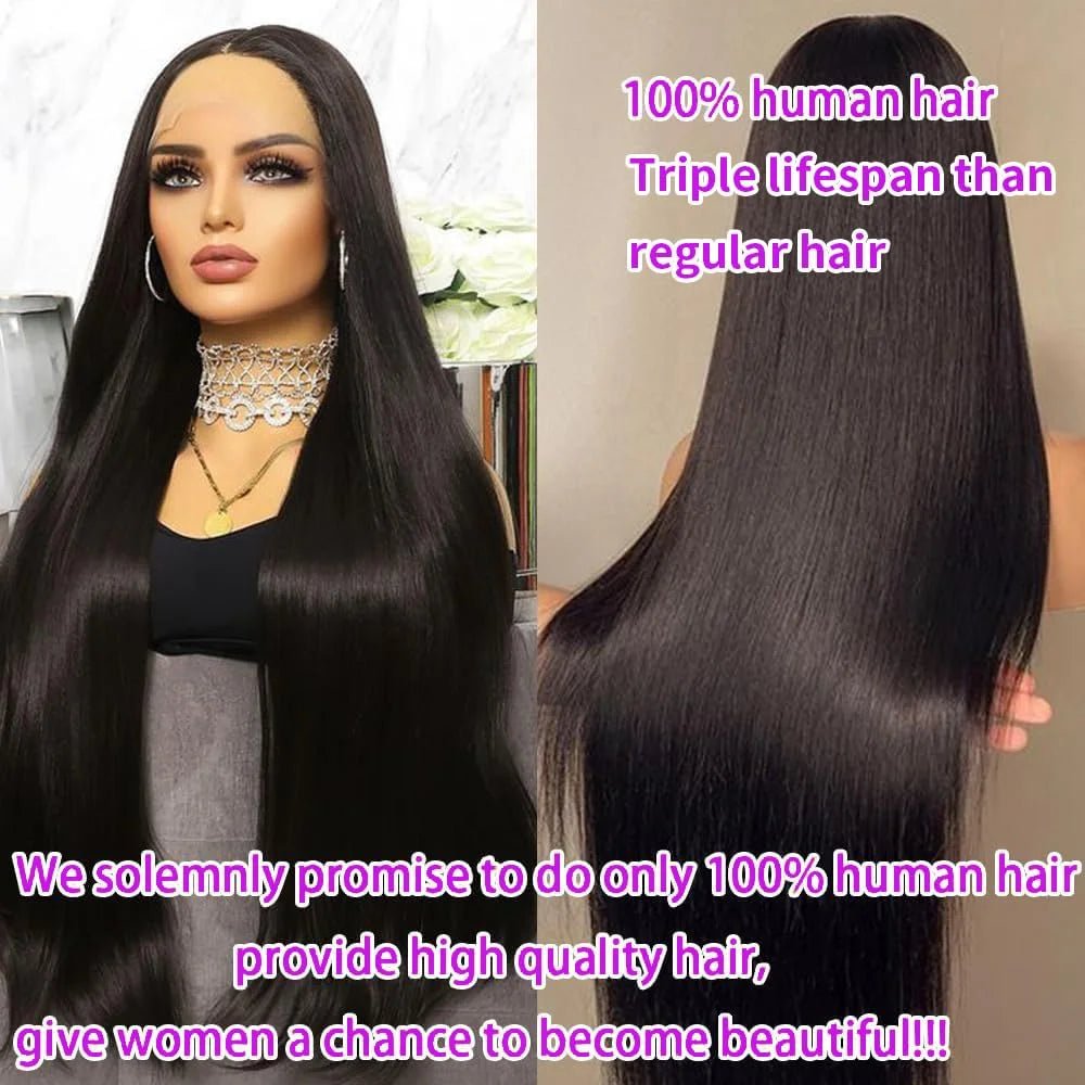 HD Lace Front Human Hair Wig with straight texture showcasing 100% human hair quality and long lifespan, perfect for stylish looks.