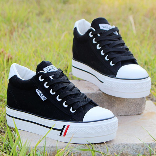 Height Increasing Insole Canvas Shoes White Shoes For Students.