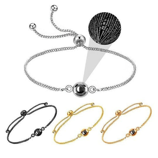 I Love You Nano Micro-carved Projection Stone Round S925 Silver Bracelet.
