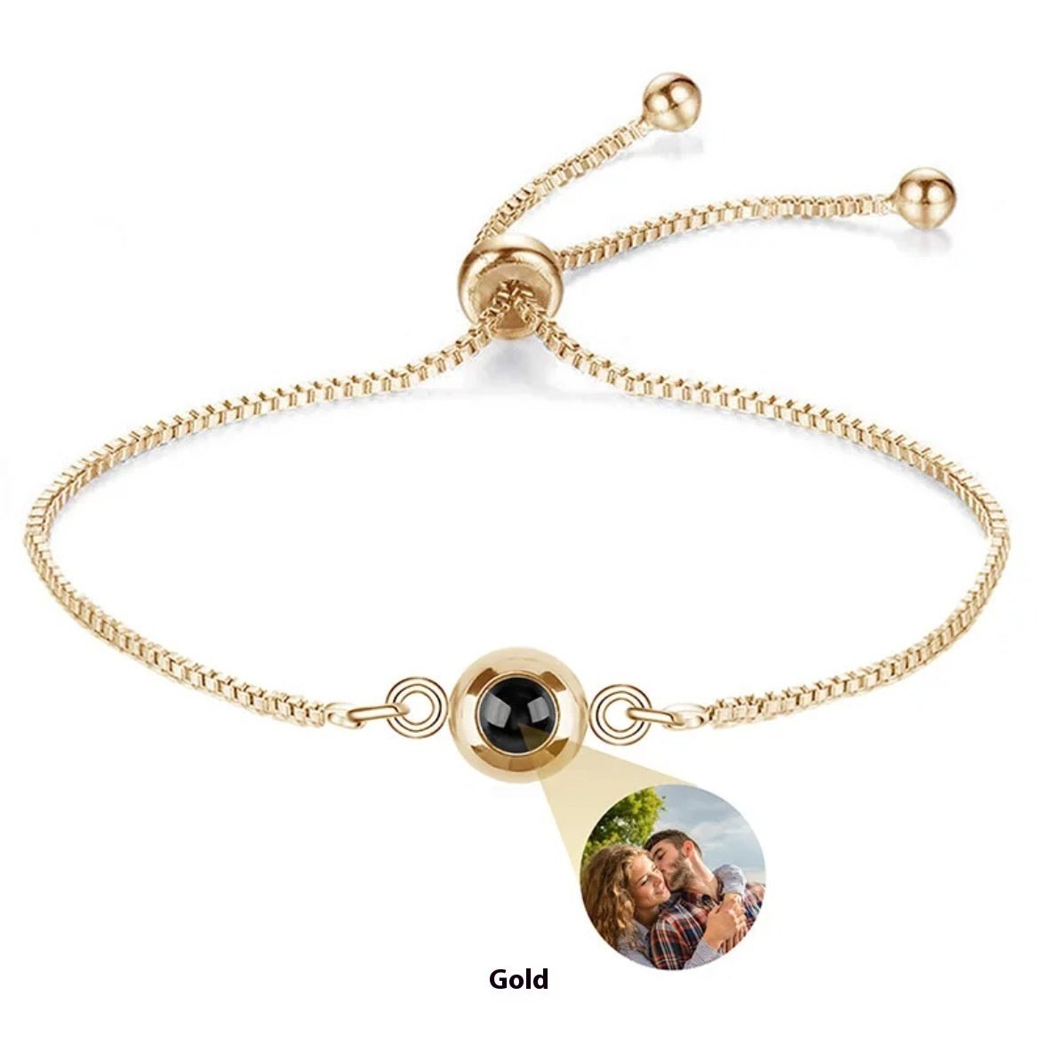 I Love You Nano Micro-carved Projection Stone Round S925 Silver Bracelet.