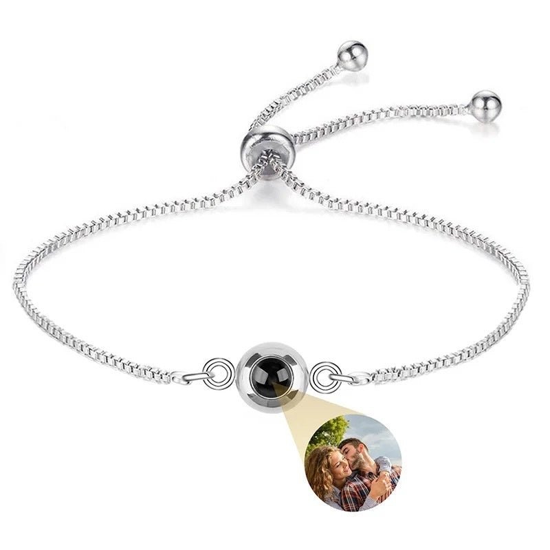 I Love You Nano Micro-carved Projection Stone Round S925 Silver Bracelet.
