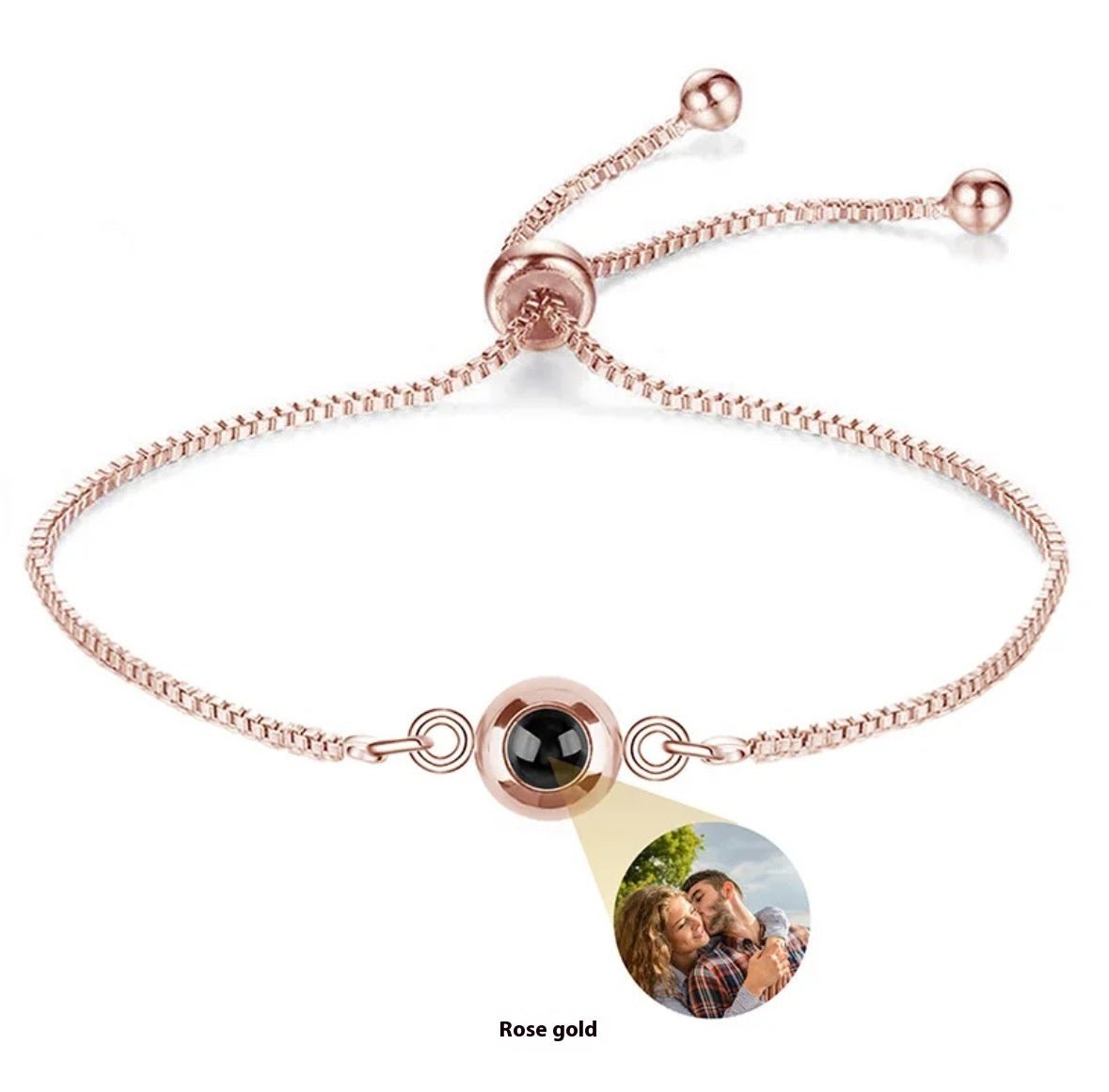 I Love You Nano Micro-carved Projection Stone Round S925 Silver Bracelet.