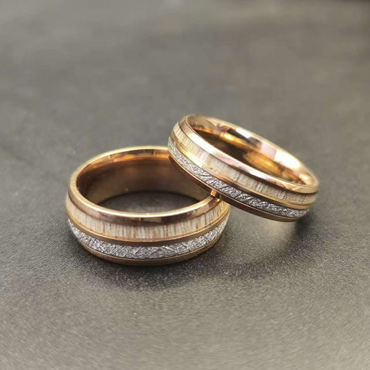 Inlaid Double Groove Marble Silver Stainless Steel Ring.