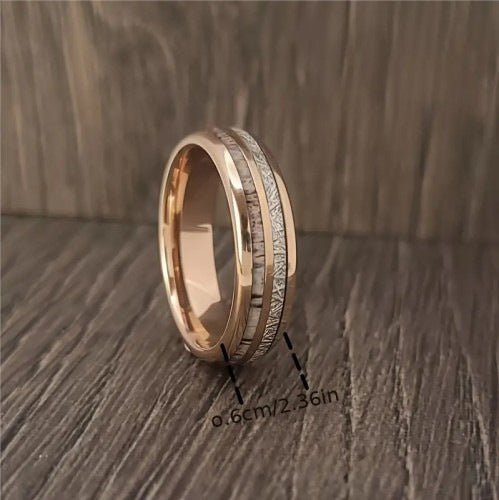 Inlaid Double Groove Marble Silver Stainless Steel Ring.