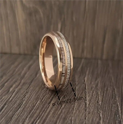 Inlaid Double Groove Marble Silver Stainless Steel Ring.
