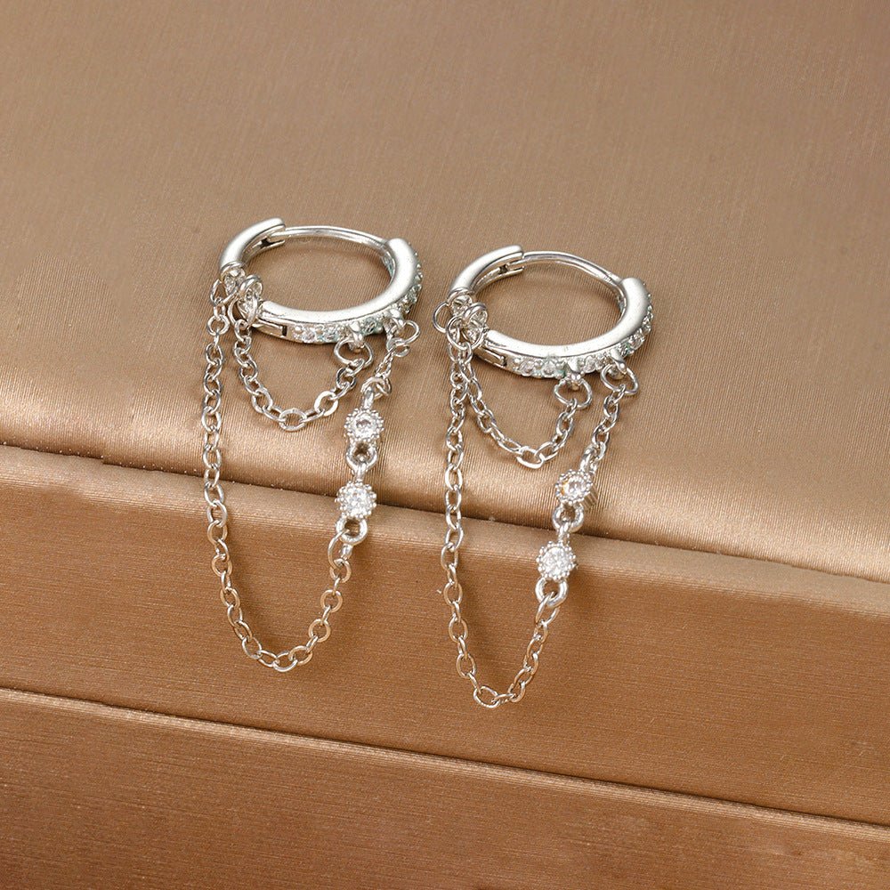 INS Chain Zircon Tassel Design Fashion Ear Ring.