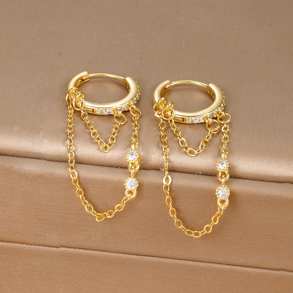 INS Chain Zircon Tassel Design Fashion Ear Ring.
