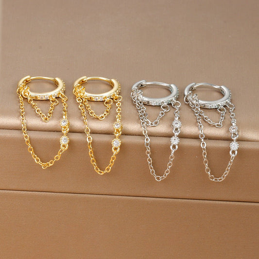 INS Chain Zircon Tassel Design Fashion Ear Ring.
