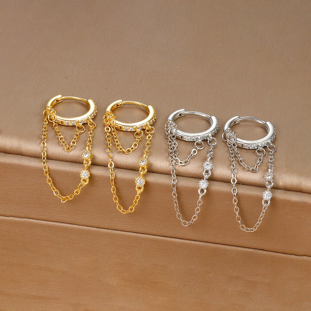 INS Chain Zircon Tassel Design Fashion Ear Ring.