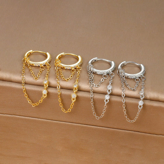 INS Chain Zircon Tassel Design Fashion Ear Ring.