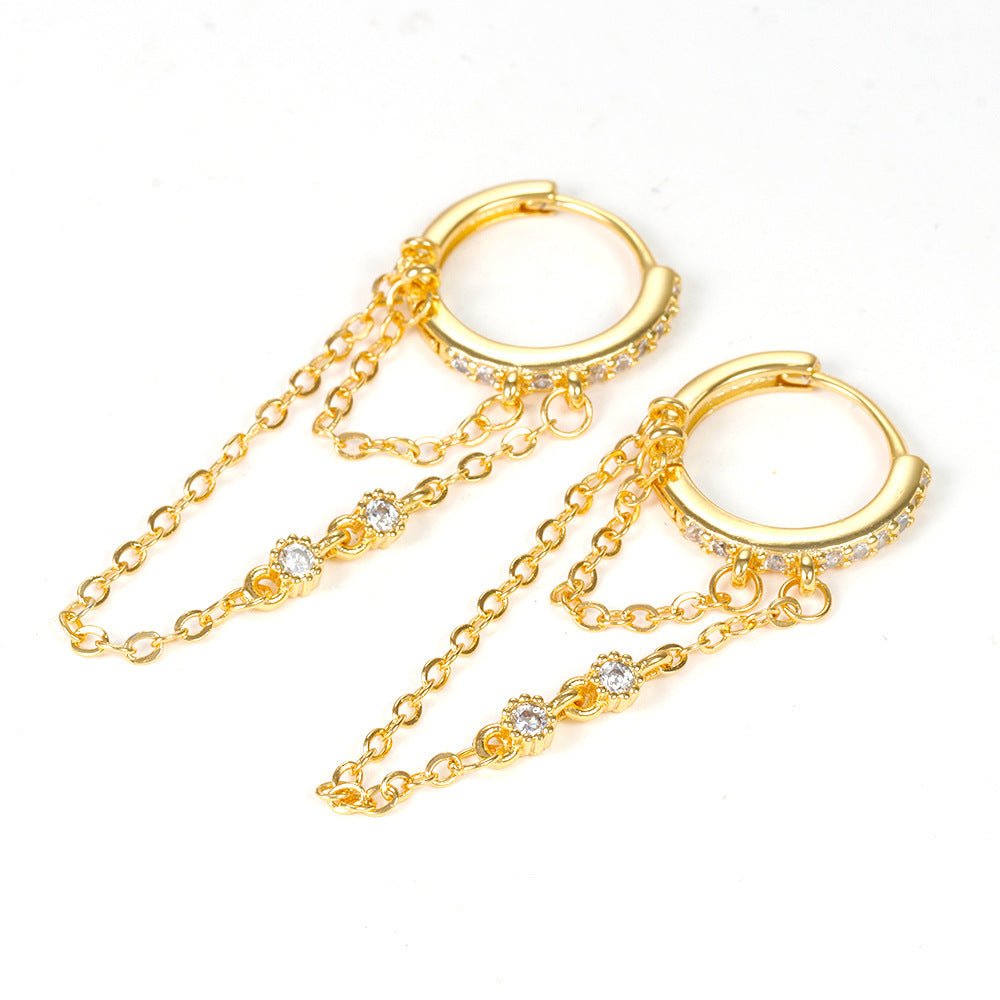 INS Chain Zircon Tassel Design Fashion Ear Ring.