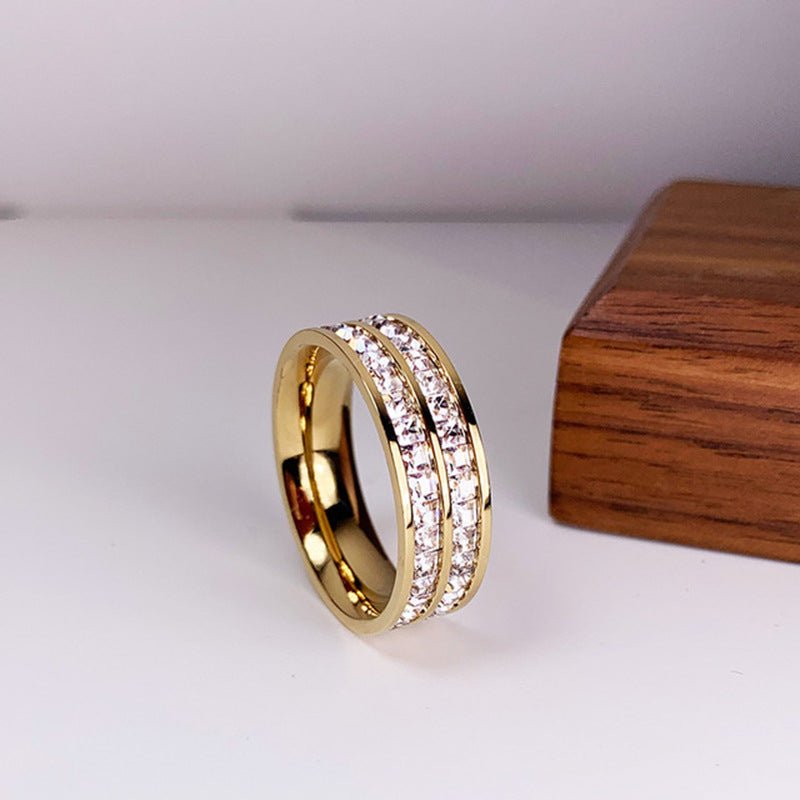 INS Rings Titanium Steel Couple Single And Double Row Diamond Ring.