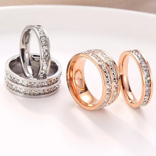 INS Rings Titanium Steel Couple Single And Double Row Diamond Ring.