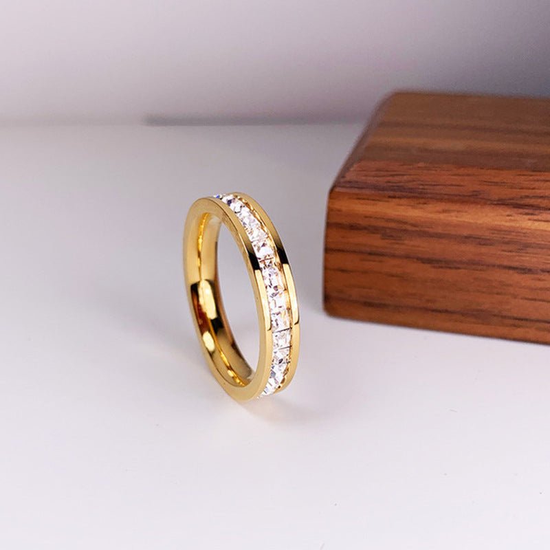 INS Rings Titanium Steel Couple Single And Double Row Diamond Ring.