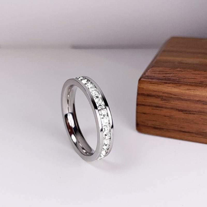INS Rings Titanium Steel Couple Single And Double Row Diamond Ring.