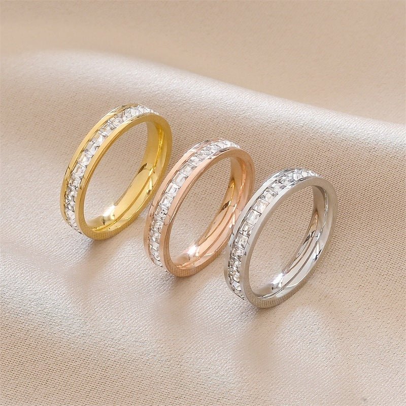 INS Rings Titanium Steel Couple Single And Double Row Diamond Ring.