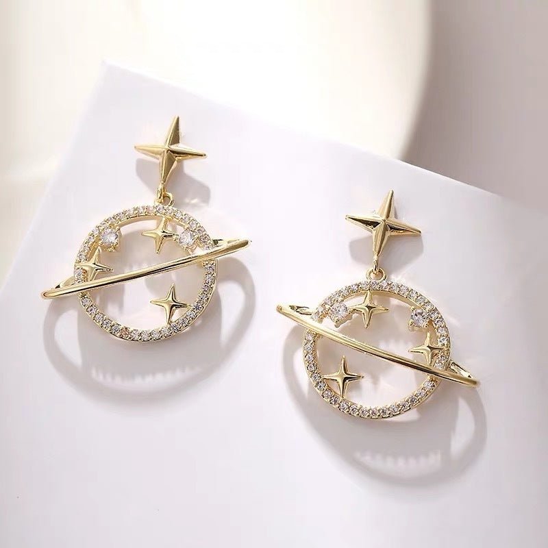 Korean Fashion Universe Planet Star Drop Earrings for Women Aesthetic Zircon Dangle Earrings Trendy Femme Saturn Jewelry.