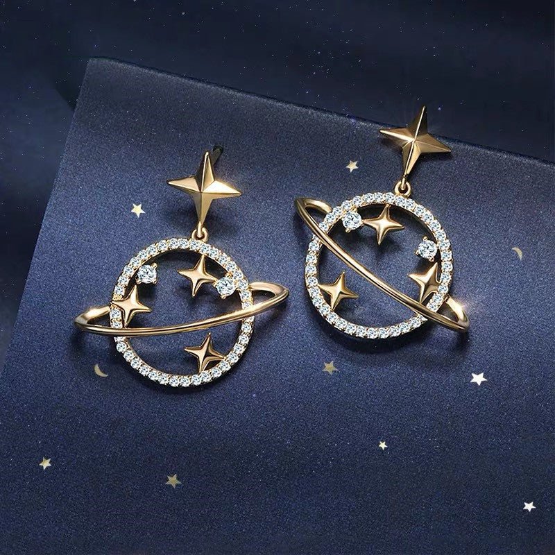 Korean Fashion Universe Planet Star Drop Earrings for Women Aesthetic Zircon Dangle Earrings Trendy Femme Saturn Jewelry.