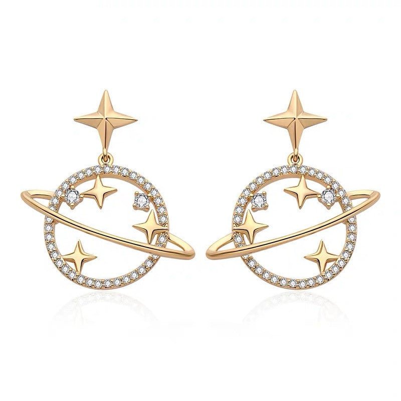Korean Fashion Universe Planet Star Drop Earrings for Women Aesthetic Zircon Dangle Earrings Trendy Femme Saturn Jewelry.