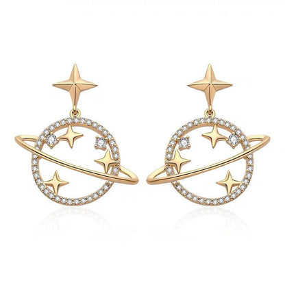 Korean Fashion Universe Planet Star Drop Earrings for Women Aesthetic Zircon Dangle Earrings Trendy Femme Saturn Jewelry.