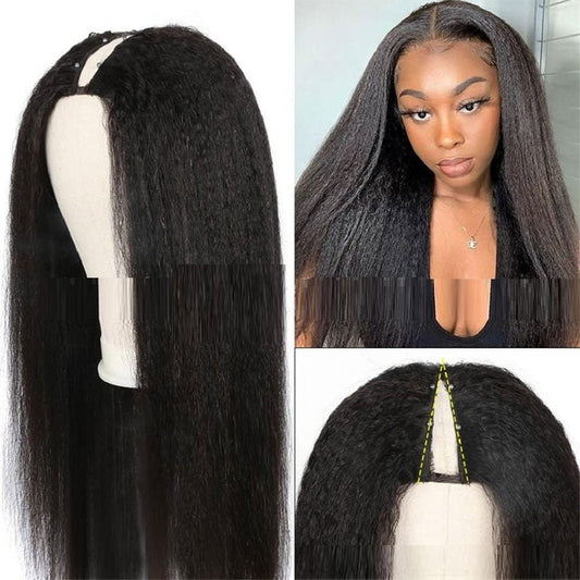 Lace Free Mechanism Yaki Straight Pure Human Wig.