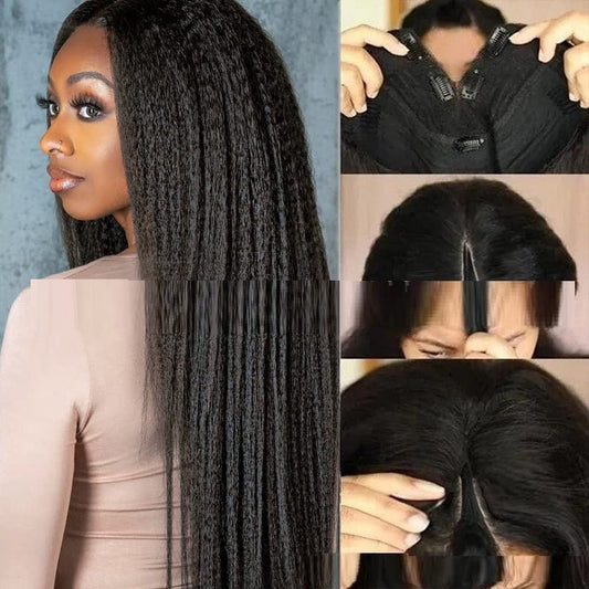 Lace Free Mechanism Yaki Straight Pure Human Wig.