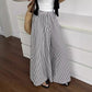 Leisure Striped Elastic Waist Wide-leg Draggle-tail Trousers.