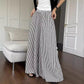 Leisure Striped Elastic Waist Wide-leg Draggle-tail Trousers.