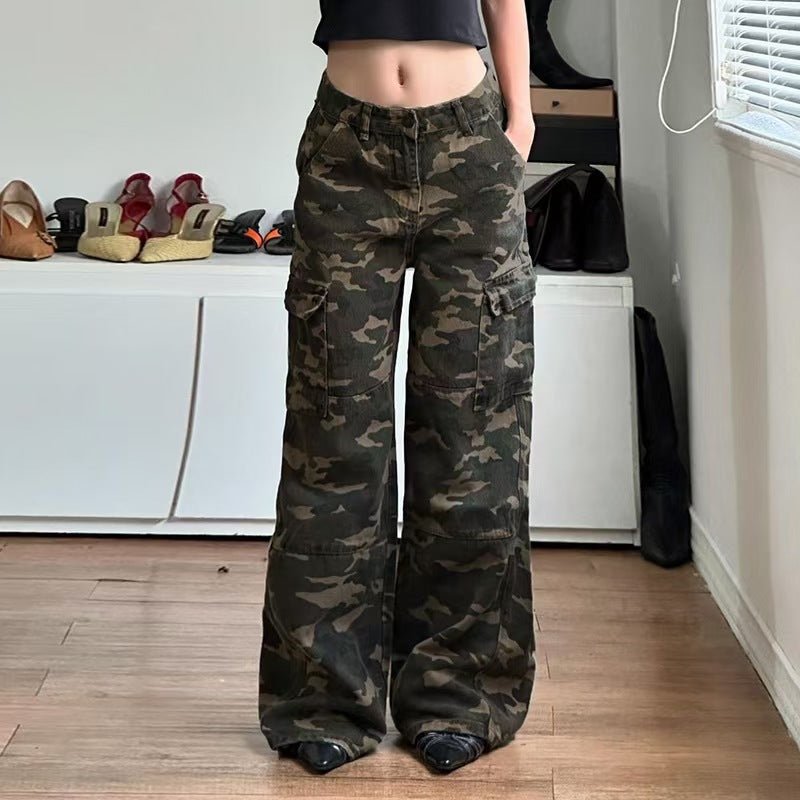 Loose Camouflage Workwear With Pocket Jeans.
