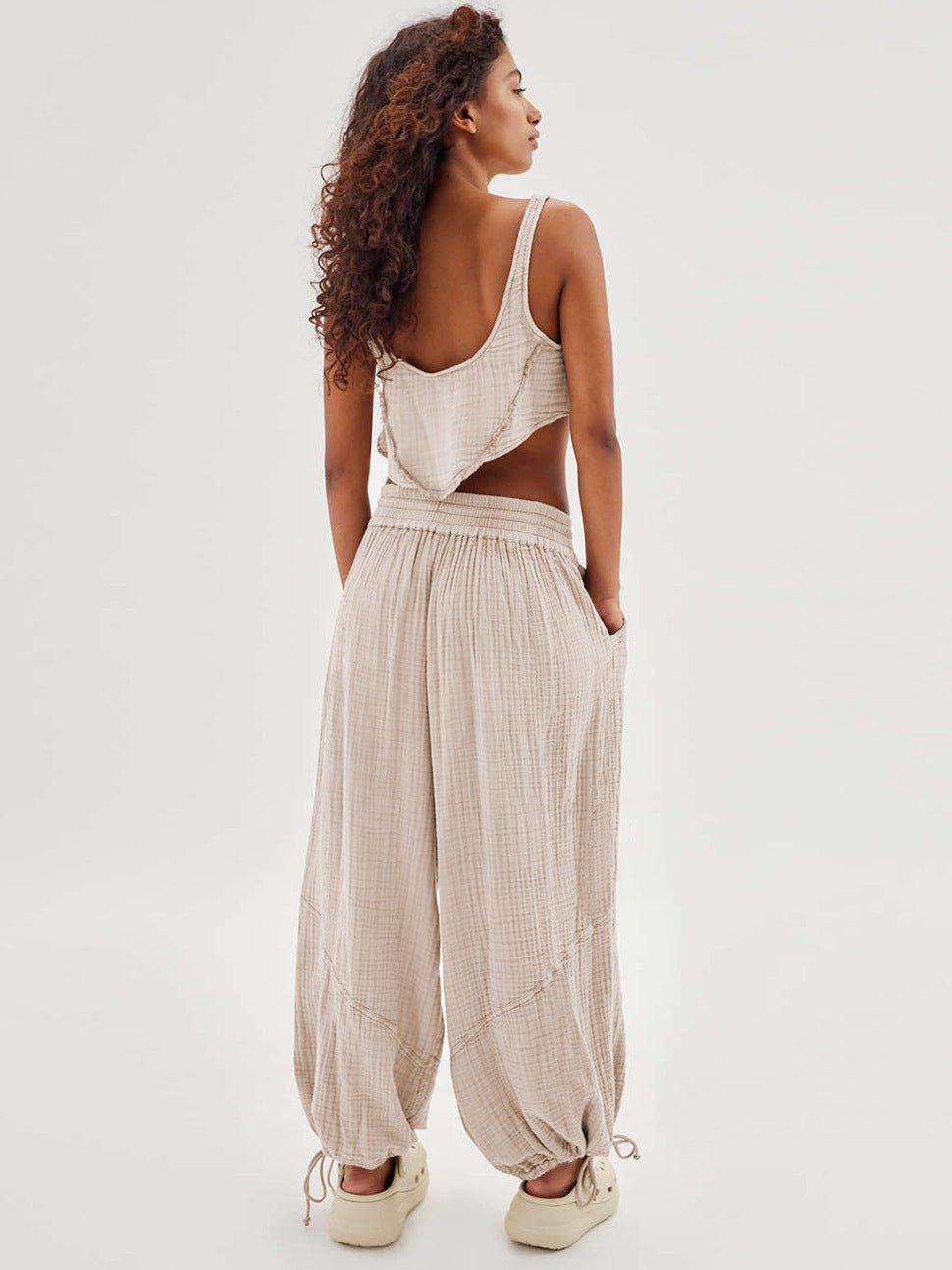 Loose Wide Leg Pants Women Drawstring Leggings Trousers.