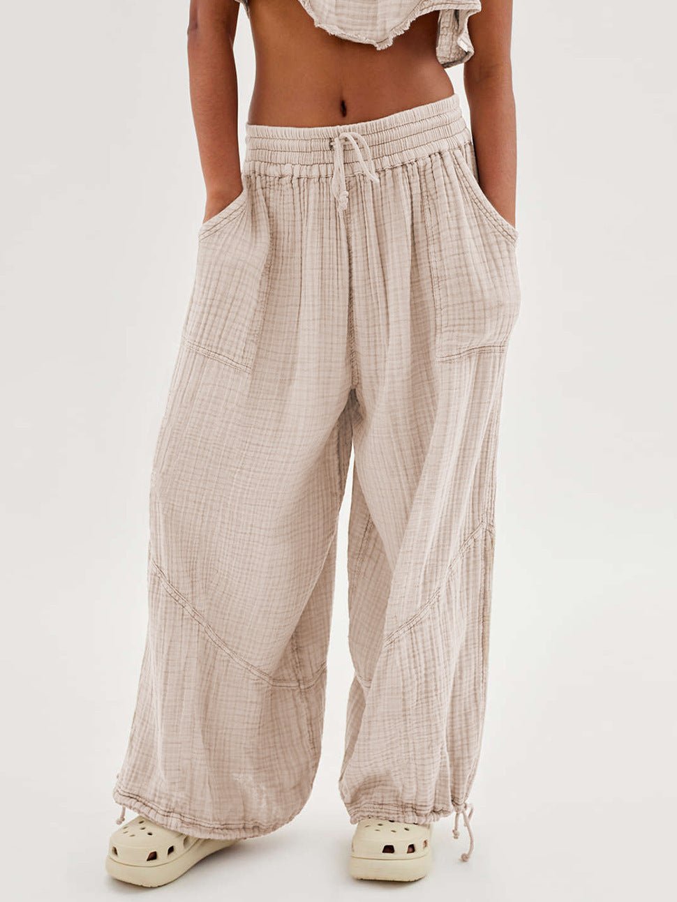 Loose Wide Leg Pants Women Drawstring Leggings Trousers.