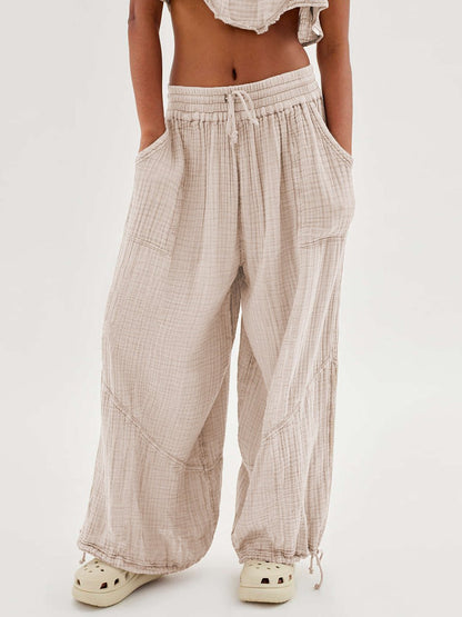 Loose Wide Leg Pants Women Drawstring Leggings Trousers.