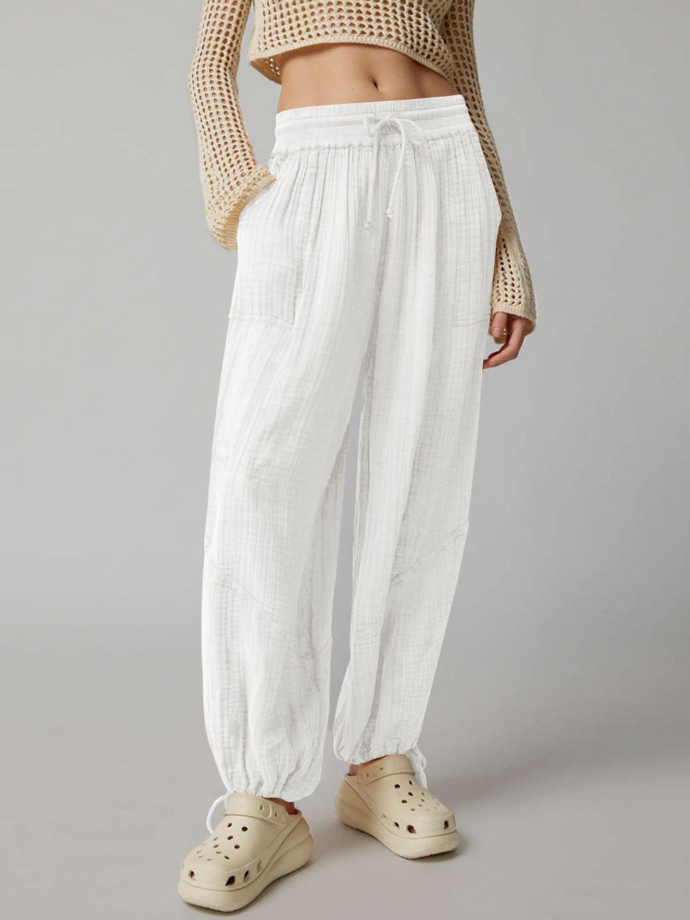 Loose Wide Leg Pants Women Drawstring Leggings Trousers.