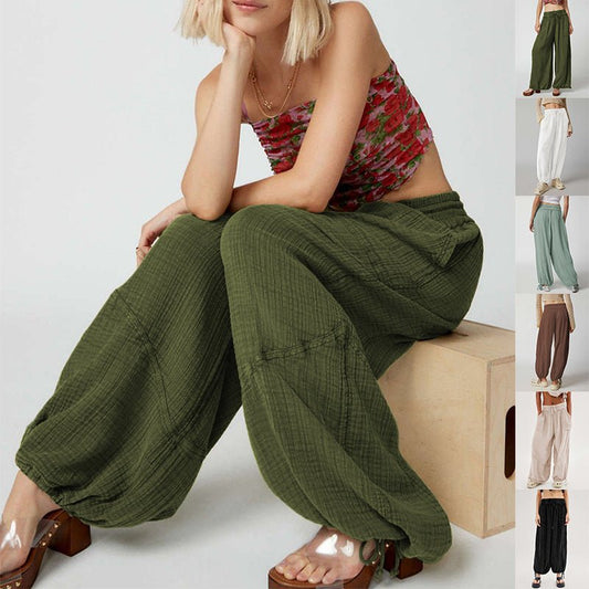 Loose Wide Leg Pants Women Drawstring Leggings Trousers.