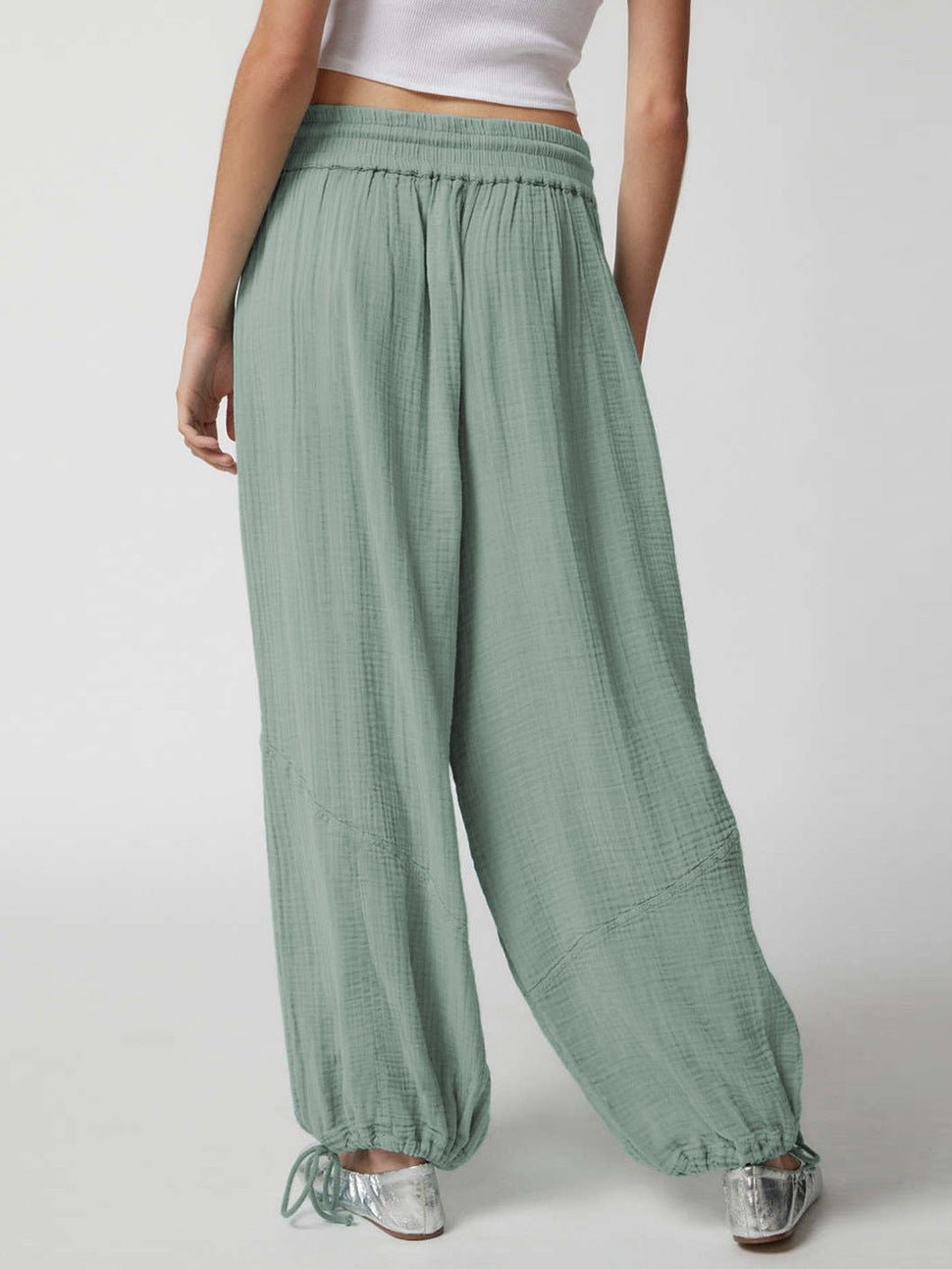 Loose Wide Leg Pants Women Drawstring Leggings Trousers.