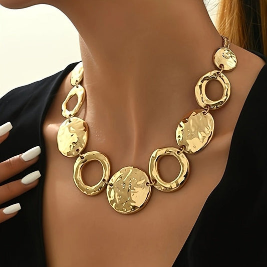 Lxalry Hammered Texture Geometric Gold  Necklace  Handmade Layered Statement Jewelry For Women   Modern Artisan Gift For Elegant  Everyday  Evening Outfits.