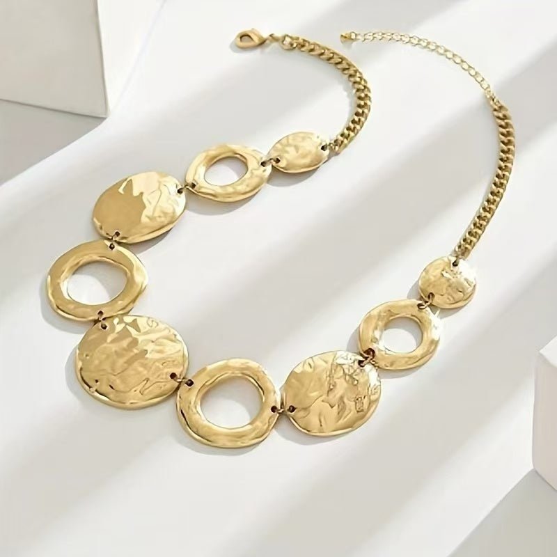 Lxalry Hammered Texture Geometric Gold  Necklace  Handmade Layered Statement Jewelry For Women   Modern Artisan Gift For Elegant  Everyday  Evening Outfits.