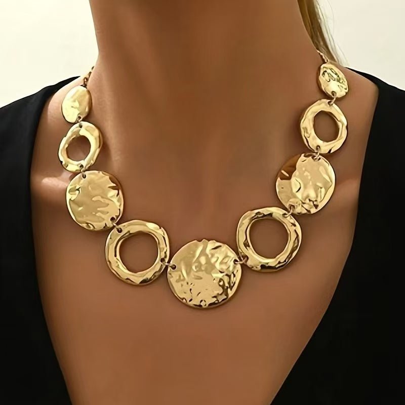 Lxalry Hammered Texture Geometric Gold  Necklace  Handmade Layered Statement Jewelry For Women   Modern Artisan Gift For Elegant  Everyday  Evening Outfits.