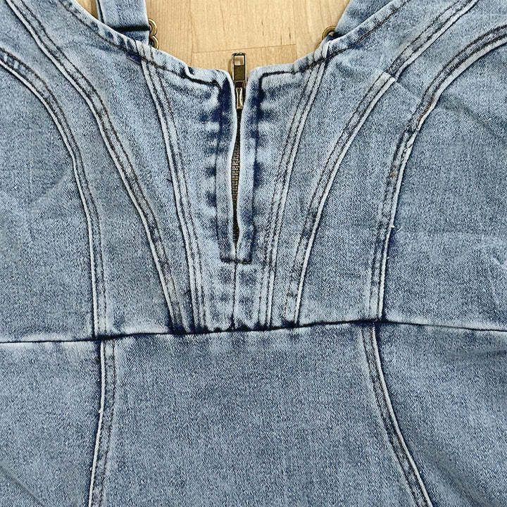 New U-neck Suspender Denim Dress Summer Casual Tight Slim Fit Dresses With Slit Design Womens Clothing.