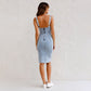 New U-neck Suspender Denim Dress Summer Casual Tight Slim Fit Dresses With Slit Design Womens Clothing.