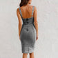 New U-neck Suspender Denim Dress Summer Casual Tight Slim Fit Dresses With Slit Design Womens Clothing.