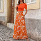 Top orange à manches bouffantes + pantalon fluide imprimé feuilles Taille haute flatteuse – Parfait pour la plage, les vacances ou une sortie entre copines.Léger, color block, 100 % glamour..