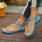 Pearl Thong Sandals Summer Fashion T-Strap Flat Sandals With Elastic Band Beach Shoes For Women.
