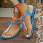 Pearl Thong Sandals Summer Fashion T-Strap Flat Sandals With Elastic Band Beach Shoes For Women.