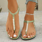 Pearl Thong Sandals Summer Fashion T-Strap Flat Sandals With Elastic Band Beach Shoes For Women.