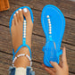 Pearl Thong Sandals Summer Fashion T-Strap Flat Sandals With Elastic Band Beach Shoes For Women.