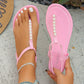 Pearl Thong Sandals Summer Fashion T-Strap Flat Sandals With Elastic Band Beach Shoes For Women.