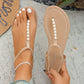 Pearl Thong Sandals Summer Fashion T-Strap Flat Sandals With Elastic Band Beach Shoes For Women.