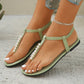 Pearl Thong Sandals Summer Fashion T-Strap Flat Sandals With Elastic Band Beach Shoes For Women.